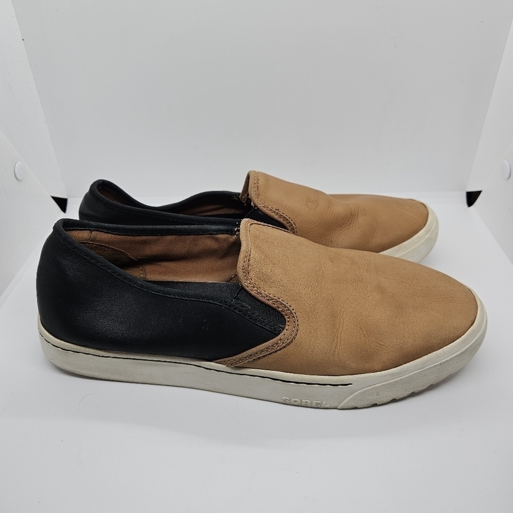 Sorel CampSneak slip-on sneakers leather black and brown size 10